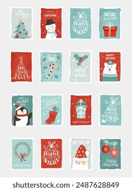 Cute hand drawn gift tags for Christmas, typographic designs and lovely illustrations - vector design