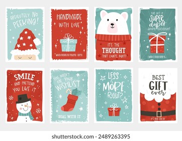 Cute hand drawn gift tags for Christmas, typographic designs and lovely illustrations - vector design