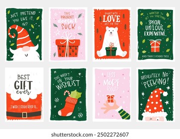 Cute hand drawn gift tags for Christmas, typographic designs and lovely illustrations - vector design