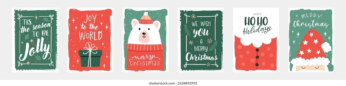 Cute hand drawn gift tags for Christmas, typographic designs and lovely illustrations - vector design