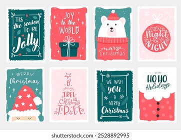 Cute hand drawn gift tags for Christmas, typographic designs and lovely illustrations - vector design