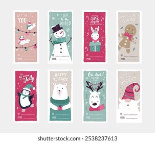 Cute hand drawn gift tags for Christmas, typographic designs and lovely illustrations - vector design