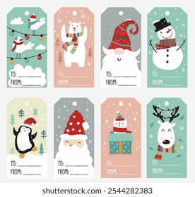 Cute hand drawn gift tags for Christmas, lovely illustrations - vector design
