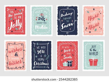 Etiquetas de presente desenhadas à mão bonito para o Natal, desenhos tipográficos e belas ilustrações - design vetorial