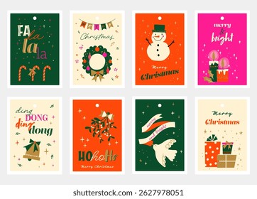 Etiquetas de presente desenhadas à mão bonito para o Natal, desenhos tipográficos e belas ilustrações - design vetorial