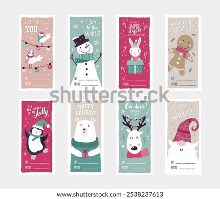 Cute hand drawn gift tags for Christmas, typographic designs and lovely illustrations - vector design