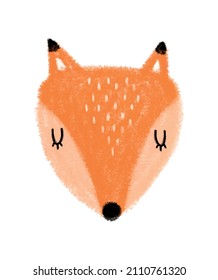 Cute Hand Drawn Ginger Fox Vector Illustration. Lovely Nursery Art with Funny Dreamy Fox Isolated on a White Background ideal for Wall Art, Poster, Card, Kids Room Decoration.