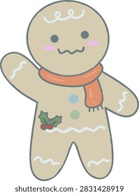 cute hand drawn gingerbread man with scarf