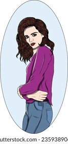 Cute hand drawn Girl vector illustration, beautiful lady drawing isolated in a white background