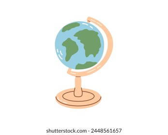 Cute hand drawn globe. Flat vector illustration isolated on white background. Doodle drawing.	