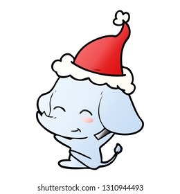 süßer handgezeichneter Farbverlauf-Cartoon eines Elefanten mit Santa-Hut