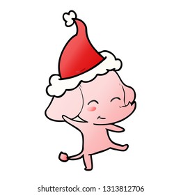 cute hand drawn gradient cartoon of a elephant dancing wearing santa hat