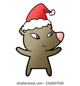 süßer handgezeichneter Farbverlauf-Cartoon eines Bären mit Weihnachtsmütze