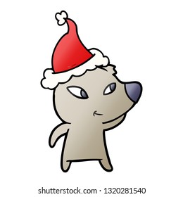 caricatura de gradiente dibujada a mano linda de un oso con sombrero santa