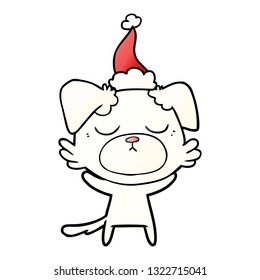 cute hand drawn gradient cartoon of a dog wearing santa hat