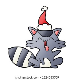 caricatura de gradiente dibujada a mano linda de un mapache con sombrero santa