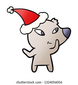 caricatura de gradiente dibujada a mano linda de un oso con sombrero santa