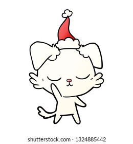 cute hand drawn gradient cartoon of a dog wearing santa hat