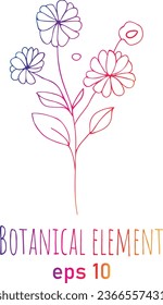 Cute hand drawn graphic floral and herbal element. Doodle vector illustration for wedding design, logo and greeting card.
