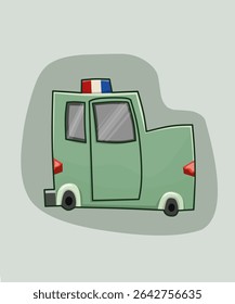 Cute hand drawn green ambulance vehicle illustration, perfect for use children's book, educational materials and design projects
