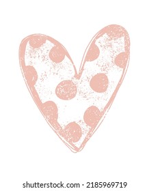 Cute Hand Drawn Grunge Romantic vector Print with Pink Dotted Heart on a White Background. Funny Cool Valentine's Day Card with Abstract Love Symbol. No text. Romantic Poster.