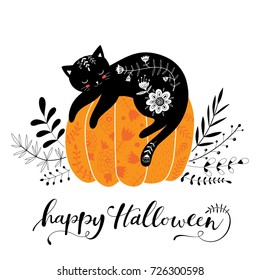 cute hand drawn Halloween black cat 