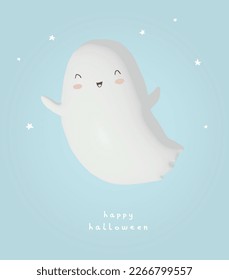 Cute Hand Drawn Halloween Card and White Little Ghost  White Stars   Handwritten 