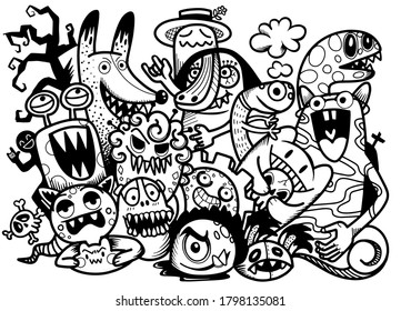 Cute hand drawn Halloween doodles, vector illustration