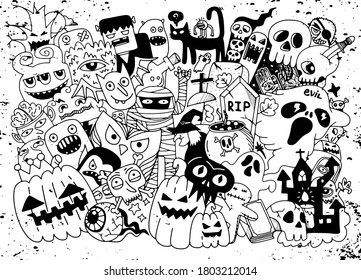 Cute hand drawn Halloween doodles, vector illustration