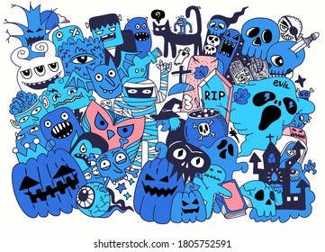 Cute hand drawn Halloween doodles, vector illustration