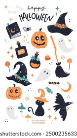 Cute hand drawn Halloween elements, fun doodles, great for Halloween banners, wallpapers, textiles, wrapping - vector design 