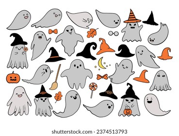 Cute hand drawn Halloween ghost vector element collection