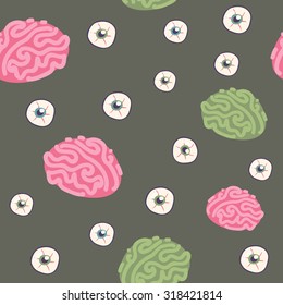 Cute hand drawn halloween pattern. Eyes and brains. It can be used for design Halloween party invitations, scrapbook.