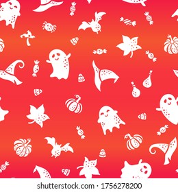 Cute hand drawn Halloween seamless pattern, colorful doodle background, great for Halloween banners, wallpapers, textiles, wrapping - vector design
