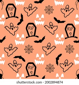 Cute hand drawn Halloween seamless pattern, colorful doodle background, great for Halloween banners, wallpapers, textiles, wrapping - vector design
