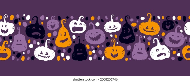 Cute hand drawn Halloween seamless pattern with pumpkins, great for textiles, surfaces, banners, wallpapers