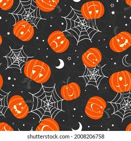 Cute hand drawn Halloween seamless pattern with pumpkins, great for textiles, surfaces, banners, wallpapers