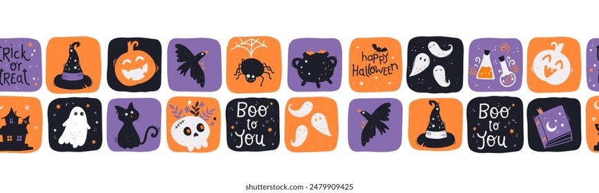 Cute hand drawn Halloween seamless pattern, colorful doodle background, great for Halloween banners, wallpapers, textiles, wrapping - vector design 