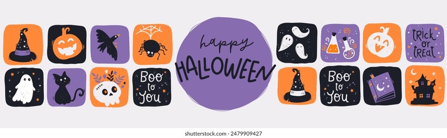 Cute hand drawn Halloween seamless pattern, colorful doodle background, great for Halloween banners, wallpapers, textiles, wrapping - vector design 