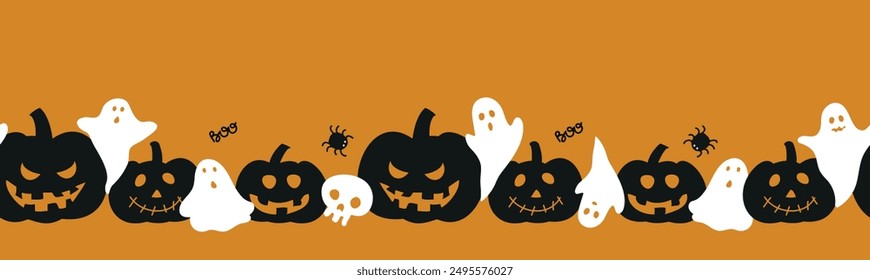 Lindo patrón sin costuras de Halloween dibujado a mano con calabazas, murciélagos, dulces y más decoración, fondo divertido, ideal para textiles, envoltura, Anuncios, Fondo de pantalla - diseño de Vector