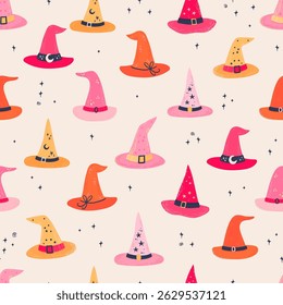Cute hand drawn Halloween seamless pattern, colorful doodle background, great for Halloween banners, wallpapers, textiles, wrapping - vector design 