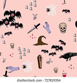 Cute hand drawn halloween vector pattern. 