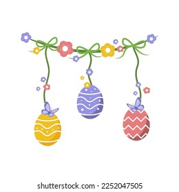 Cute hand drawn hanging easter eggs , fun garland, great for textiles, banners, wallpapers, easter cards and wrapping . Vector design