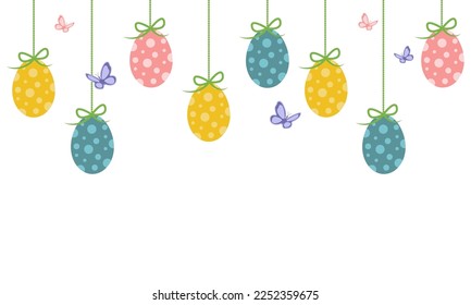 Cute hand drawn hanging easter eggs , fun garland, great for textiles, banners, wallpapers, easter cards and wrapping . Vector design