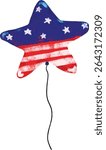 Cute hand drawn happy 4th of july usa united states of America national independence day blue red stars stripes balloons icon patriotic parade watercolor crayon doodle illustration design clipart
