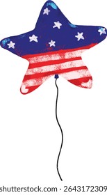 Cute hand drawn happy 4th of july usa united states of America national independence day blue red stars stripes balloons icon patriotic parade watercolor crayon doodle illustration design clipart