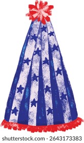 Cute hand drawn happy 4th of july usa united of states of America national independence day blue red stars patriotic flag party hat clipart doodle watercolor crayon kids illustration