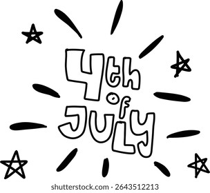 Cute hand drawn happy 4th of july united states of america usa independence memorial day doodle kids illustration patriotic comic theme text word icon clipart stars stripes pattern elements