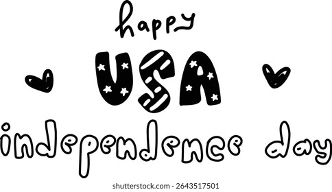 Cute hand drawn happy 4th of july united states of america usa independence memorial day doodle kids illustration patriotic comic theme text word icon clipart stars stripes pattern elements