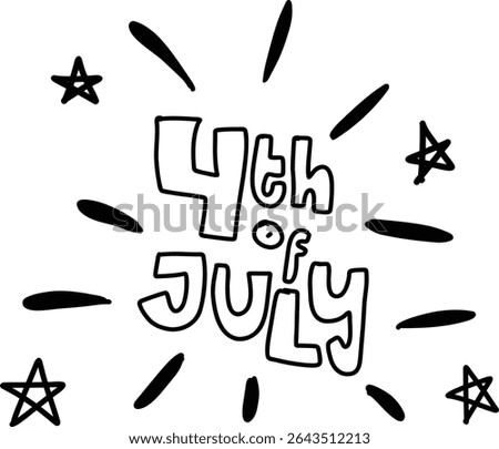 Cute hand drawn happy 4th of july united states of america usa independence memorial day doodle kids illustration patriotic comic theme text word icon clipart stars stripes pattern elements